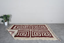 Handmade Moroccan Berber Rug, Cream & Burgundy Geometric Pattern Rug