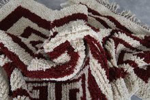 Handmade Moroccan Berber Rug, Cream & Burgundy Geometric Pattern Rug