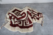 Handmade Moroccan Berber Rug, Cream & Burgundy Geometric Pattern Rug