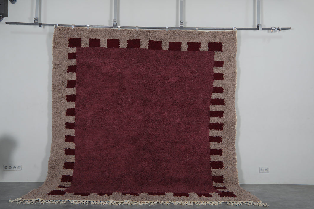 Deep Burgundy Moroccan Rug – Handmade Wool Berber Carpet – Custom Sizes