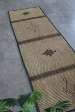 Handwoven Tuareg Runner Rug 3x9 ft, Reed & Leather Mat