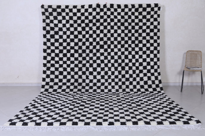 Checkered Custom Moroccan Rug - Handmade Black and White Shag Carpet