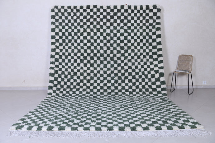 Green and White Custom Moroccan Checkered Rug - Handmade Berber Shag Carpet