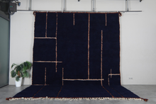 Navy blue moroccan rug - Copper line pattern beni ourain wool rug– Custom size