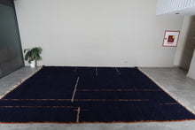 Navy blue moroccan rug - Copper line pattern beni ourain wool rug– Custom size