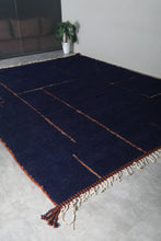Navy blue moroccan rug - Copper line pattern beni ourain wool rug– Custom size