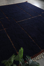 Navy blue moroccan rug - Copper line pattern beni ourain wool rug– Custom size