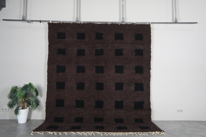 Dark brown moroccan rug - Black square pattern beni ourain wool rug– Custom size