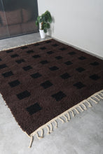 Dark brown moroccan rug - Black square pattern beni ourain wool rug– Custom size