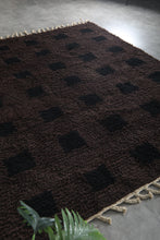 Dark brown moroccan rug - Black square pattern beni ourain wool rug– Custom size
