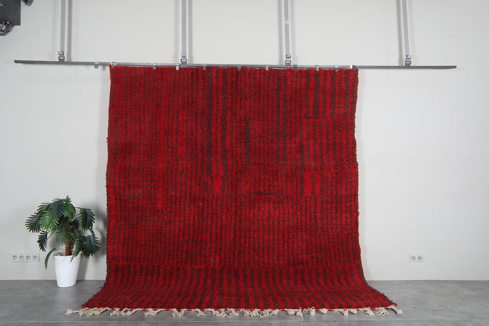 Red moroccan rug - Striped beni ourain wool rug - Custom size