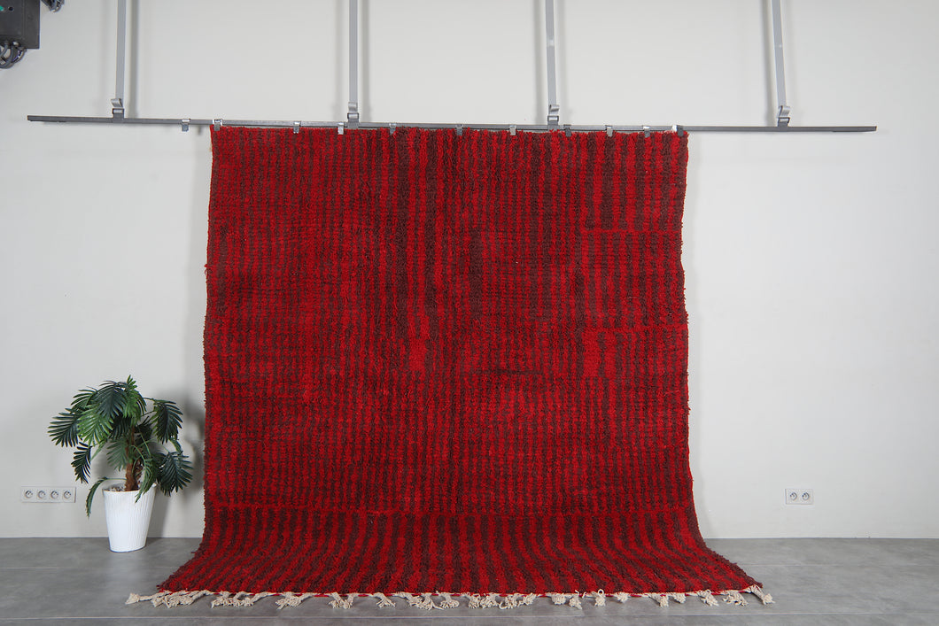 Red moroccan rug - Striped beni ourain wool rug - Custom size