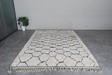 Handmade Moroccan Wool Rug - Ivory Cream Area Rug - Black Honeycomb Berber Design - Custom size