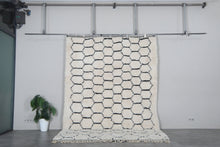 Handmade Moroccan Wool Rug - Ivory Cream Area Rug - Black Honeycomb Berber Design - Custom size