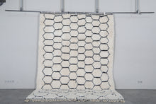 Handmade Moroccan Wool Rug - Ivory Cream Area Rug - Black Honeycomb Berber Design - Custom size