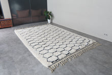 Handmade Moroccan Wool Rug - Ivory Cream Area Rug - Black Honeycomb Berber Design - Custom size
