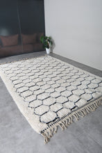Handmade Moroccan Wool Rug - Ivory Cream Area Rug - Black Honeycomb Berber Design - Custom size