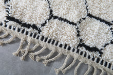 Handmade Moroccan Wool Rug - Ivory Cream Area Rug - Black Honeycomb Berber Design - Custom size