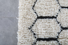Handmade Moroccan Wool Rug - Ivory Cream Area Rug - Black Honeycomb Berber Design - Custom size