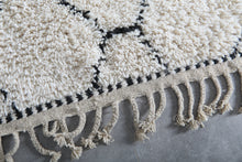 Handmade Moroccan Wool Rug - Ivory Cream Area Rug - Black Honeycomb Berber Design - Custom size
