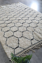 Handmade Moroccan Wool Rug - Ivory Cream Area Rug - Black Honeycomb Berber Design - Custom size
