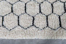 Handmade Moroccan Wool Rug - Ivory Cream Area Rug - Black Honeycomb Berber Design - Custom size