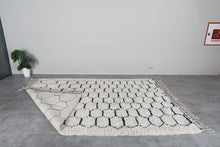 Handmade Moroccan Wool Rug - Ivory Cream Area Rug - Black Honeycomb Berber Design - Custom size
