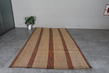 Large Tuareg Rug 7.3 x 13.1 ft – Handwoven Beige Tribal Mat with Red Brown Geometric Stripes