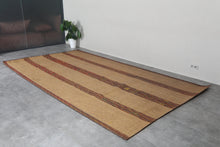 Large Tuareg Rug 7.3 x 13.1 ft – Handwoven Beige Tribal Mat with Red Brown Geometric Stripes