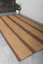 Large Tuareg Rug 7.3 x 13.1 ft – Handwoven Beige Tribal Mat with Red Brown Geometric Stripes
