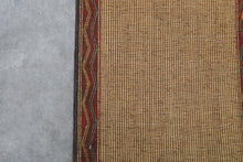 Large Tuareg Rug 7.3 x 13.1 ft – Handwoven Beige Tribal Mat with Red Brown Geometric Stripes