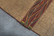 Large Tuareg Rug 7.3 x 13.1 ft – Handwoven Beige Tribal Mat with Red Brown Geometric Stripes