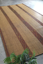 Large Tuareg Rug 7.3 x 13.1 ft – Handwoven Beige Tribal Mat with Red Brown Geometric Stripes