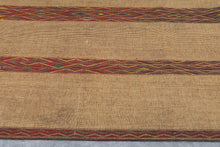 Large Tuareg Rug 7.3 x 13.1 ft – Handwoven Beige Tribal Mat with Red Brown Geometric Stripes