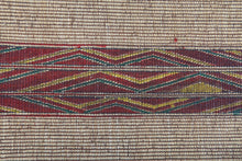 Large Tuareg Rug 7.3 x 13.1 ft – Handwoven Beige Tribal Mat with Red Brown Geometric Stripes