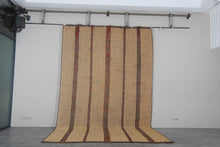 Large Tuareg Rug 8.6 x 14 FT – Handwoven Beige Desert Mat with Red Tribal Stripes