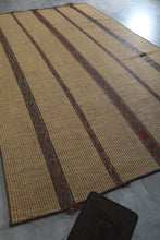 Large Tuareg Rug 8.6 x 14 FT – Handwoven Beige Desert Mat with Red Tribal Stripes