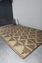 Extra Large Tuareg Rug 9.7 x 15 ft – Handwoven Geometric Desert Mat in Natural Reed and Leather