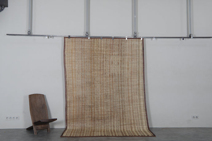 Vintage Tuareg Rug 6 x 8.8 Feet Handmade Reed and Leather Sahara Mat