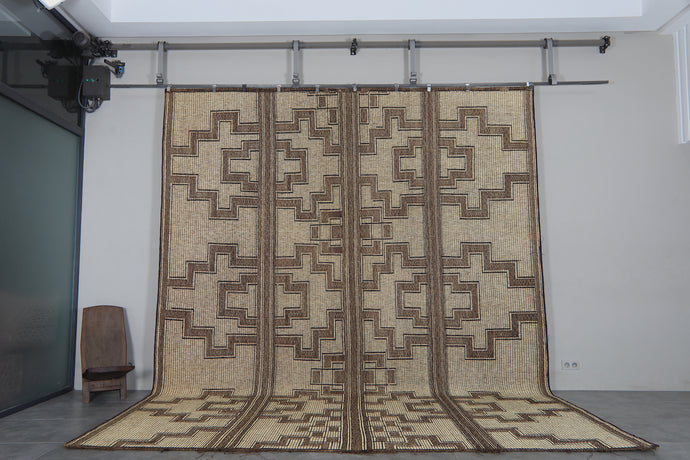 Extra Large Tuareg Rug 11.7 x 15 ft – Handwoven Beige Brown Geometric Tribal Mat