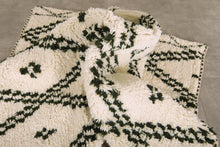 Custom Moroccan rug - Cream & deep green diamond pattern