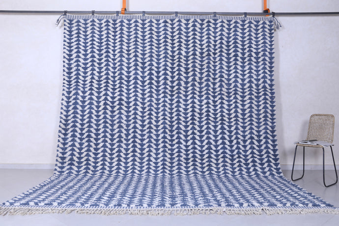 Handcrafted Moroccan Blue Geometric Rug - Custom Berber Wool Carpet