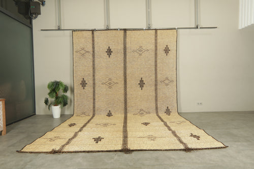 Minimalist tuareg rug - Beige with tribal brown motifs - 9.1 ft X 15 ft