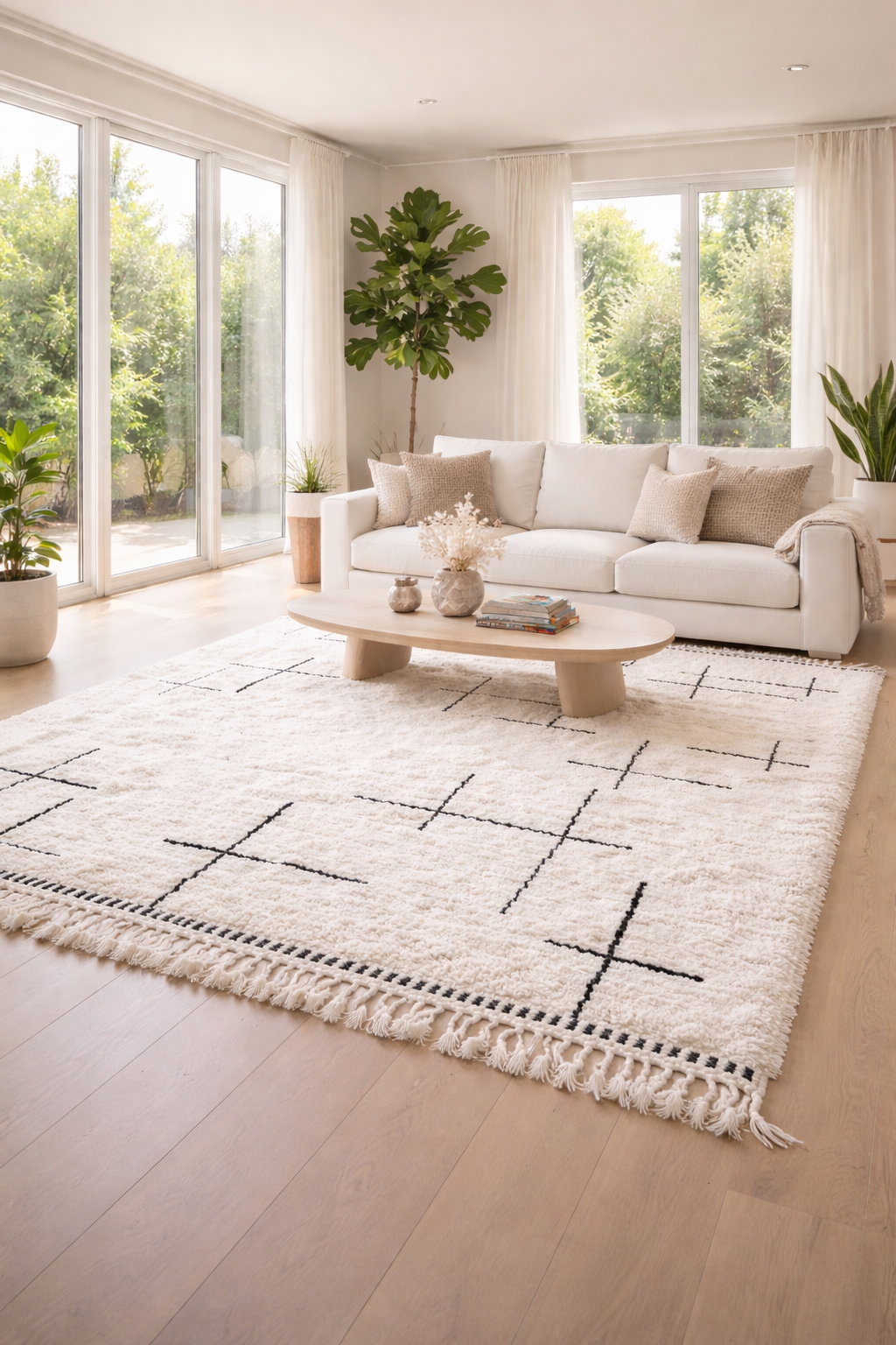 Handmade Moroccan Berber Carpet - Modern Cross Pattern Shag Rug