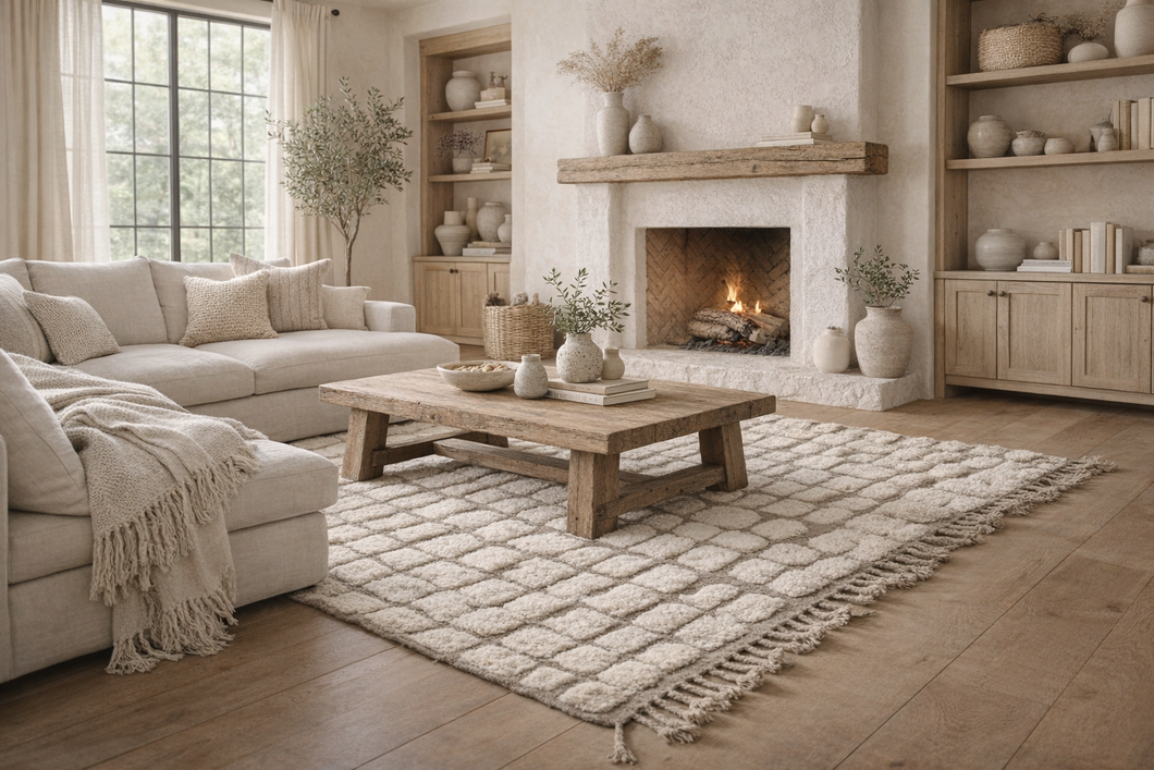 Modern Grid Pattern Moroccan Rug - Handwoven Bohemian Style