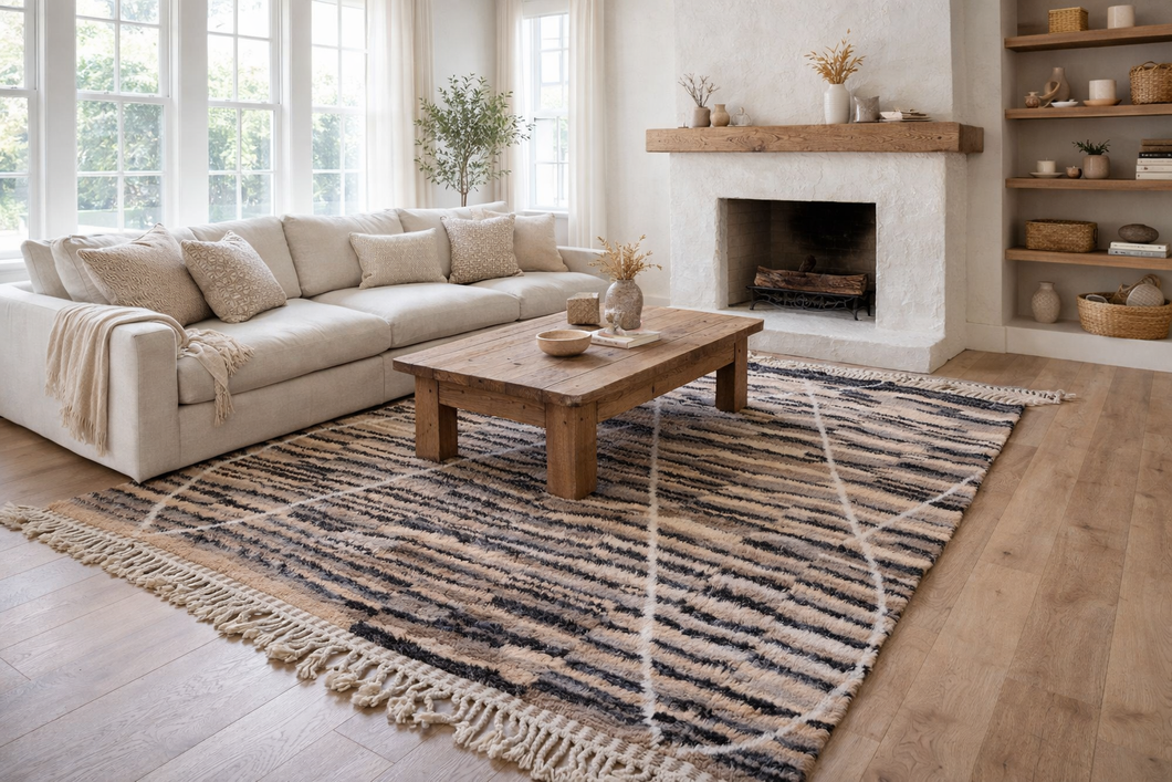 Handwoven Wool Rug - Bold Abstract Design | Moroccan Area Carpet