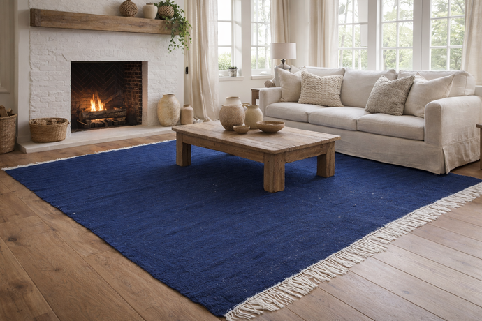 Custom Flat Woven Rug - Handmade Blue Berber Carpet