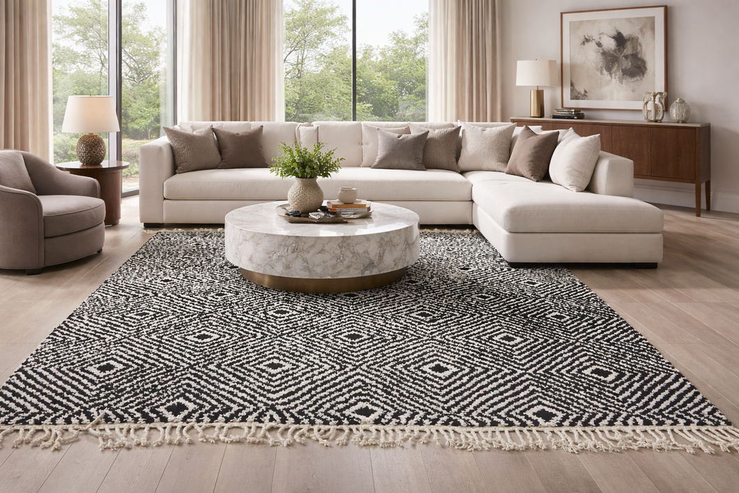 Grey Handmade Berber Rug - Custom Moroccan Wool Rug | Diamond Pattern