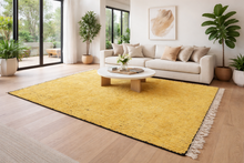 Handwoven yellow and black striped Moroccan rug - Custom size