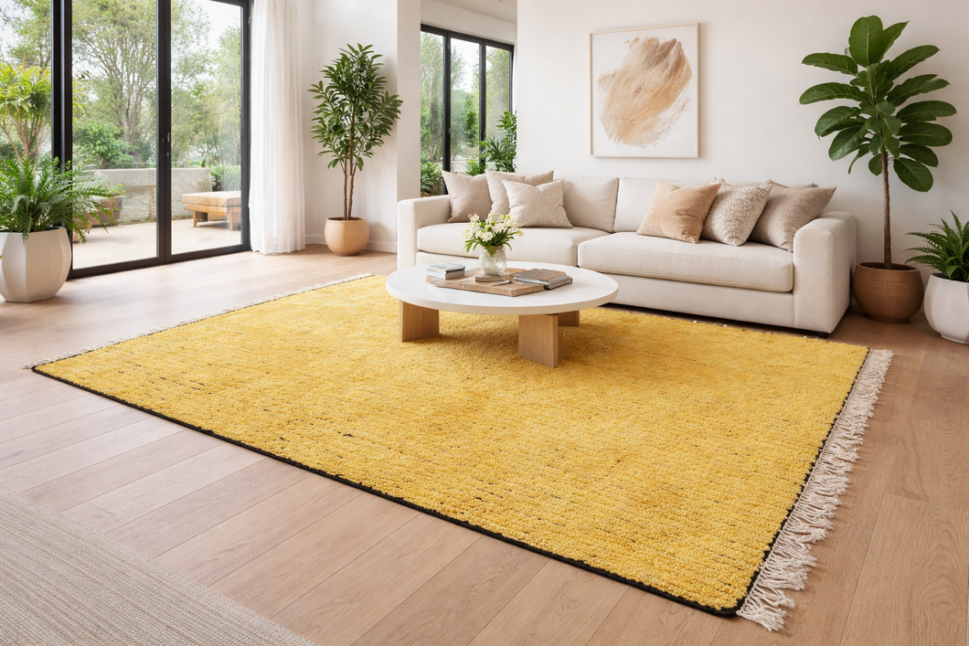 Handwoven yellow and black striped Moroccan rug - Custom size